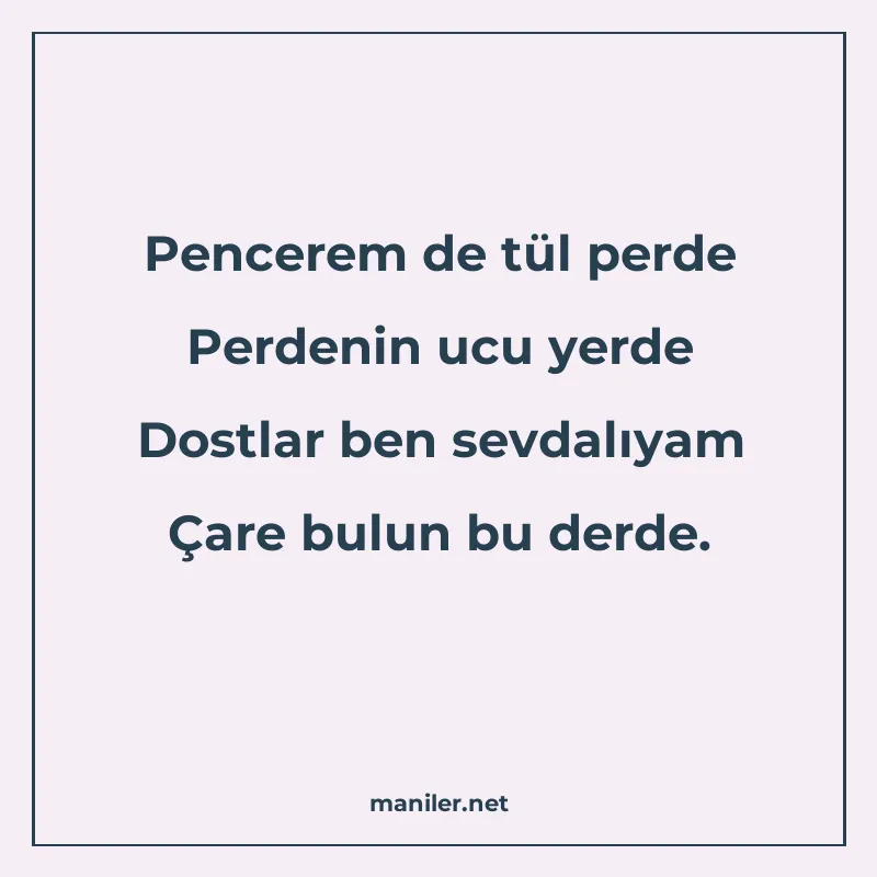 Pencerem de tül perde Perdenin ucu yerde Dostlar ben sevdalı manisi görseli
