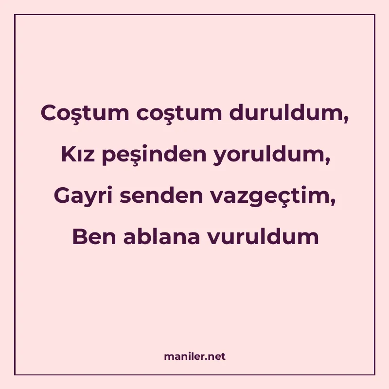 Coştum coştum duruldum, Kız peşinden yoruldum, Gayri senden manisi görseli