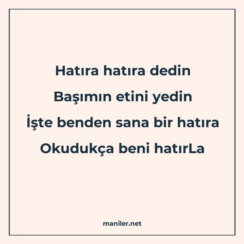 Hatıra hatıra dedin Başımın etini yedin İşte benden sana bir manisi görseli