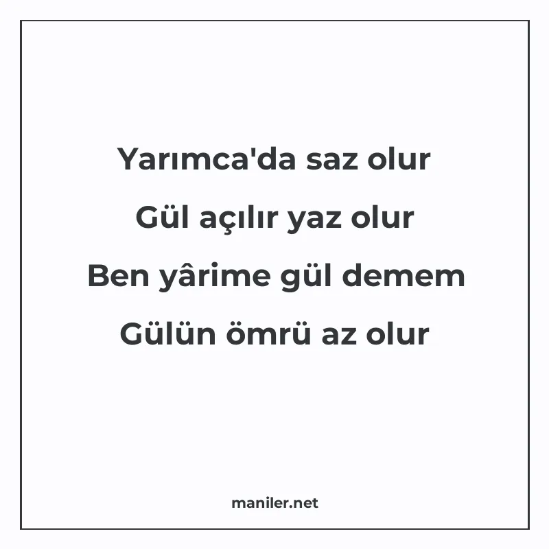 Yarımca'da saz olur Gül açılır yaz olur Ben yârime gül demem manisi görseli