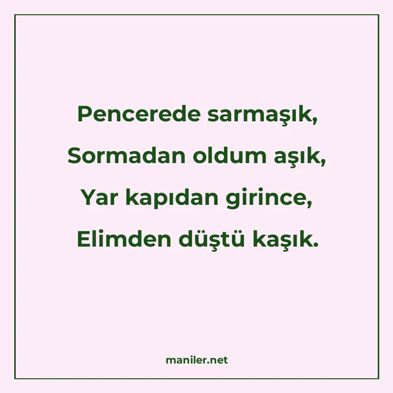 Pencerede sarmaşık, Sormadan oldum aşık, Yar kapıdan girince manisi görseli