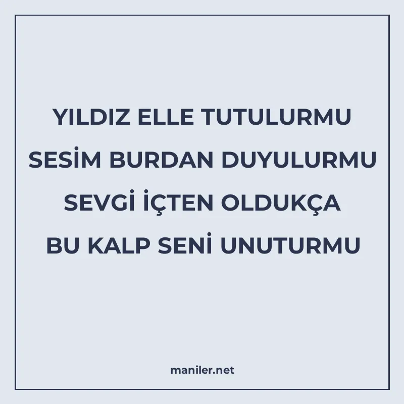 YILDIZ ELLE TUTULURMU SESİM BURDAN DUYULURMU SEVGİ İÇTEN OLD manisi görseli