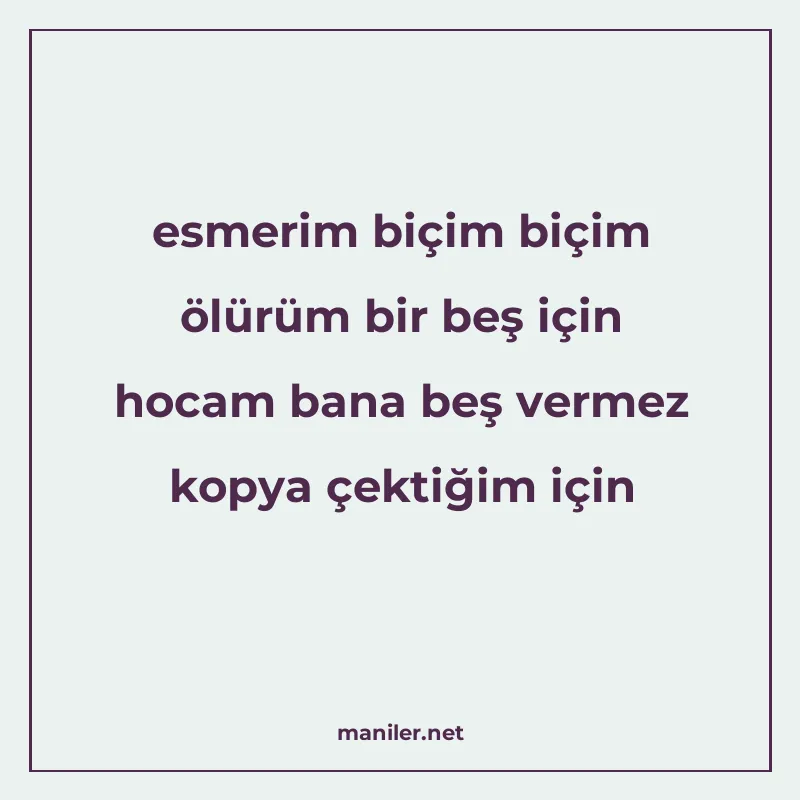 esmerim biçim biçim ölürüm bir beş için hocam bana beş verme manisi görseli