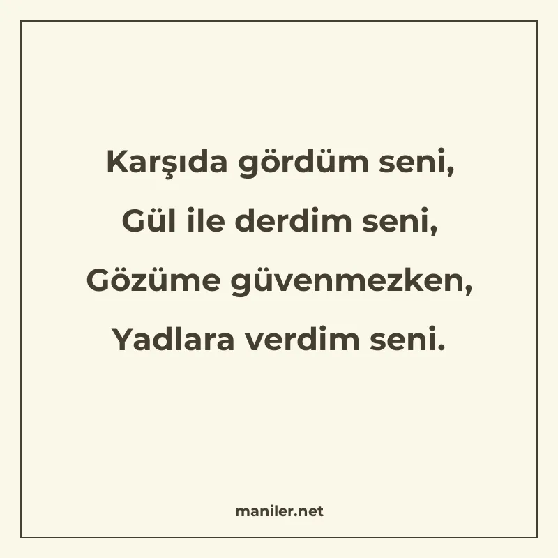 Karşıda gördüm seni, Gül ile derdim seni, Gözüme güvenmezken manisi görseli