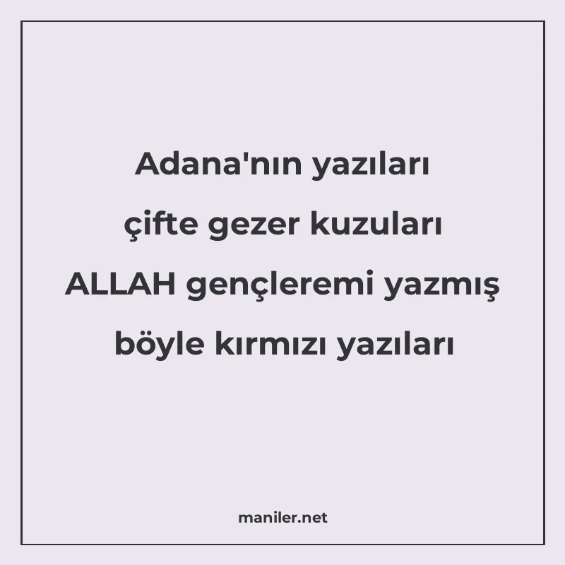 Adana'nın yazıları çifte gezer kuzuları ALLAH gençlerem manisi görseli