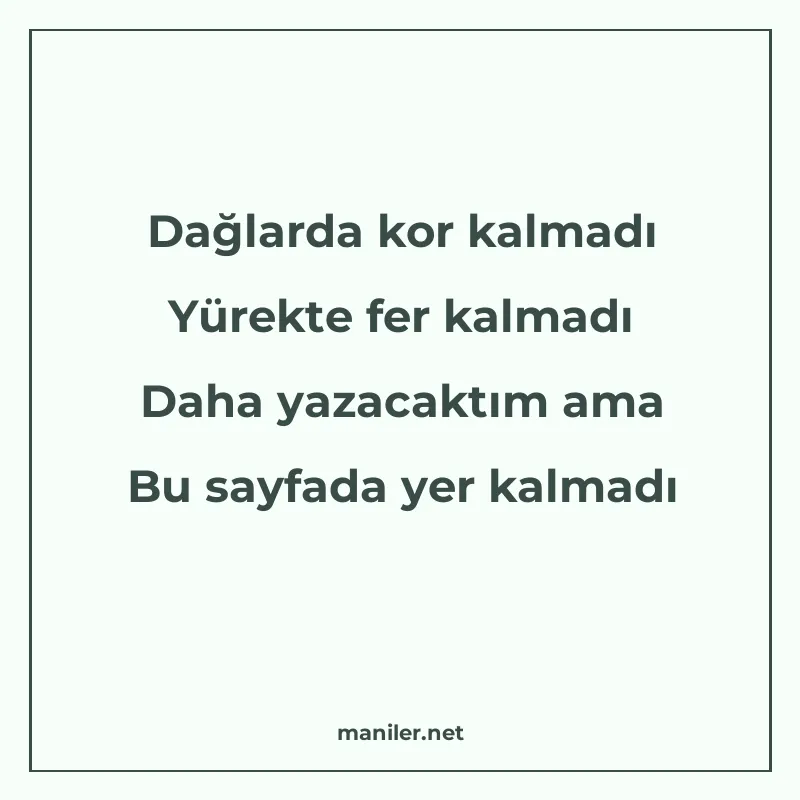 Dağlarda kor kalmadı Yürekte fer kalmadı Daha yazacaktım ama manisi görseli
