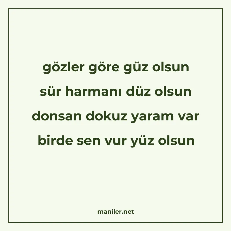gözler göre güz olsun sür harmanı düz olsun donsan dokuz yar manisi görseli