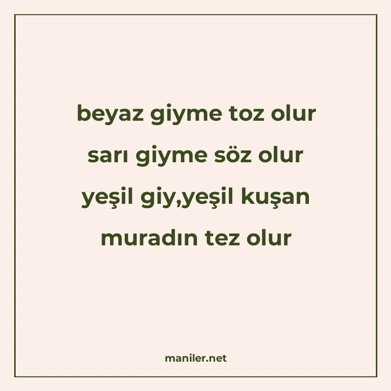 beyaz giyme toz olur sarı giyme söz olur yeşil giy,yeşil kuş manisi görseli
