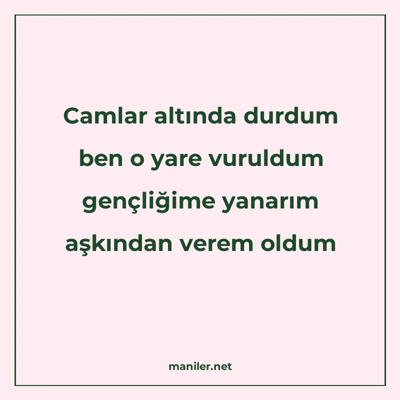 Camlar altında durdum ben o yare vuruldum gençliğime yanarım manisi görseli