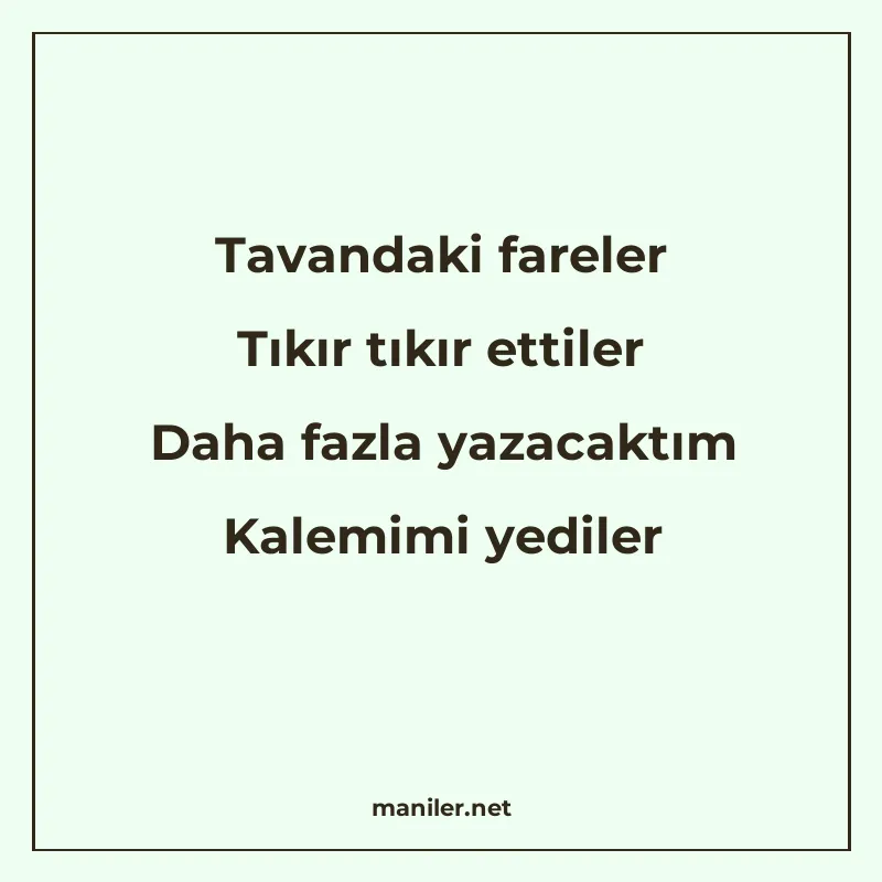 Tavandaki fareler Tıkır tıkır ettiler Daha fazla yazacaktım manisi görseli