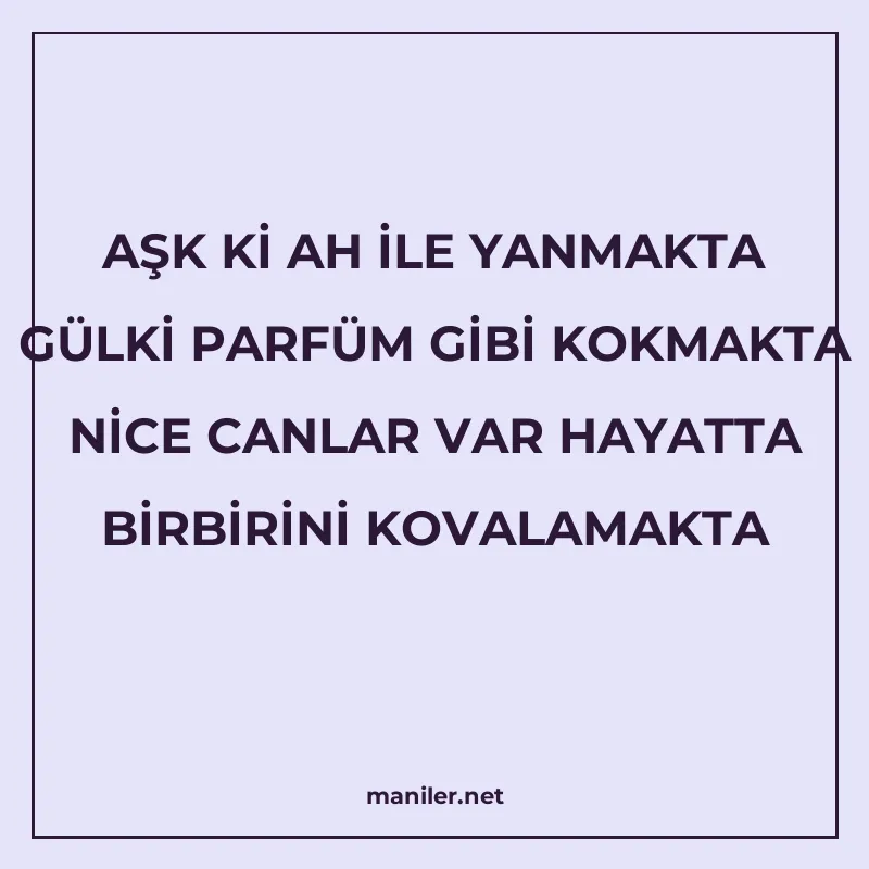 AŞK Kİ AH İLE YANMAKTA GÜLKİ PARFÜM GİBİ KOKMAKTA NİCE CANLA