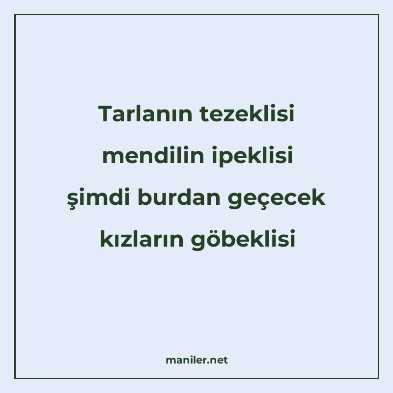 Tarlanın tezeklisi mendilin ipeklisi şimdi burdan geçecek kı manisi görseli