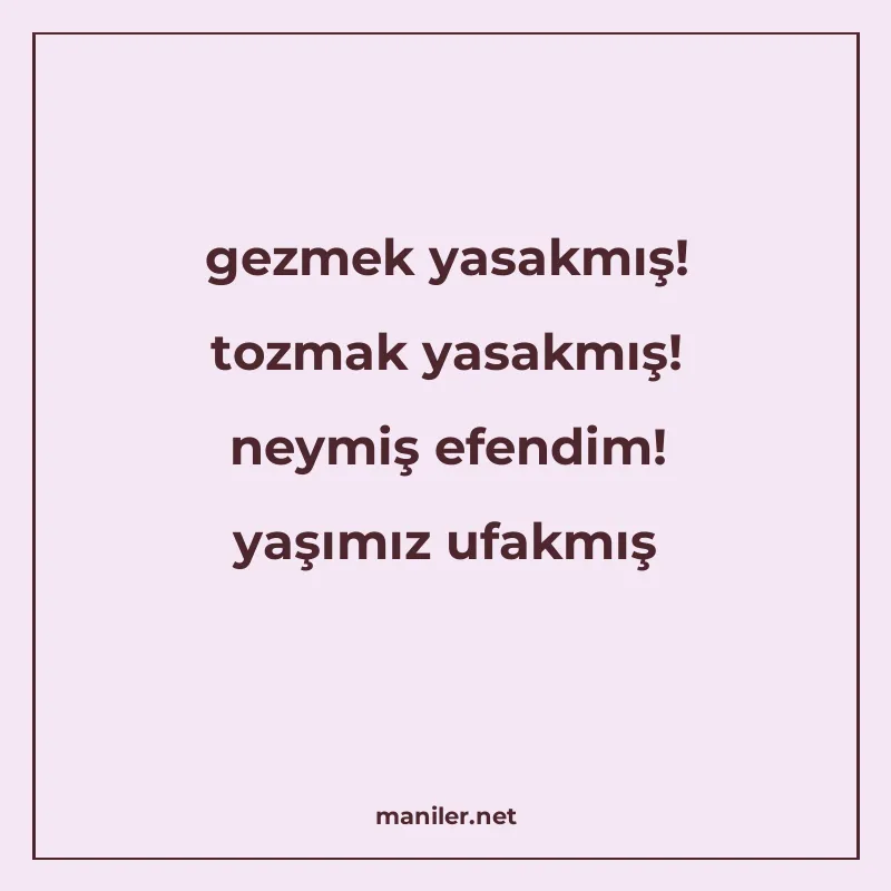 gezmek yasakmış! tozmak yasakmış! neymiş efendim! yaşımız uf manisi görseli
