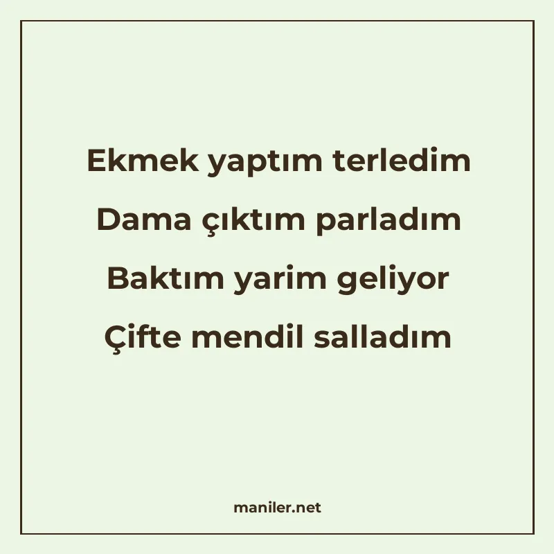 Ekmek yaptım terledim Dama çıktım parladım Baktım yarim geli manisi görseli