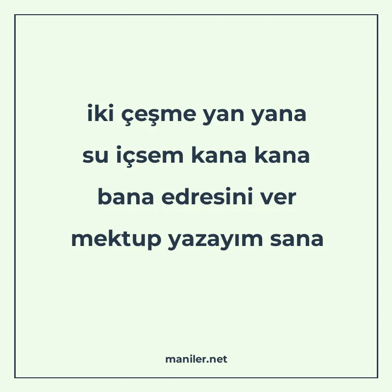 iki çeşme yan yana su içsem kana kana bana edresini ver mekt manisi görseli