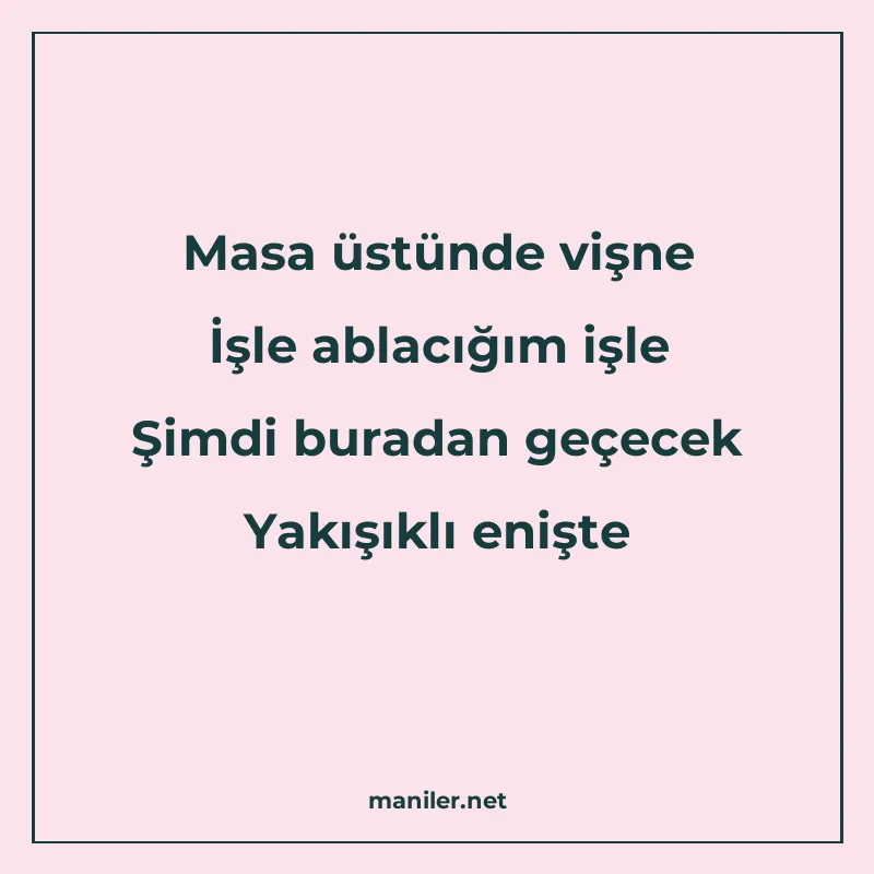 Masa üstünde vişne İşle ablacığım işle Şimdi buradan geçecek manisi görseli
