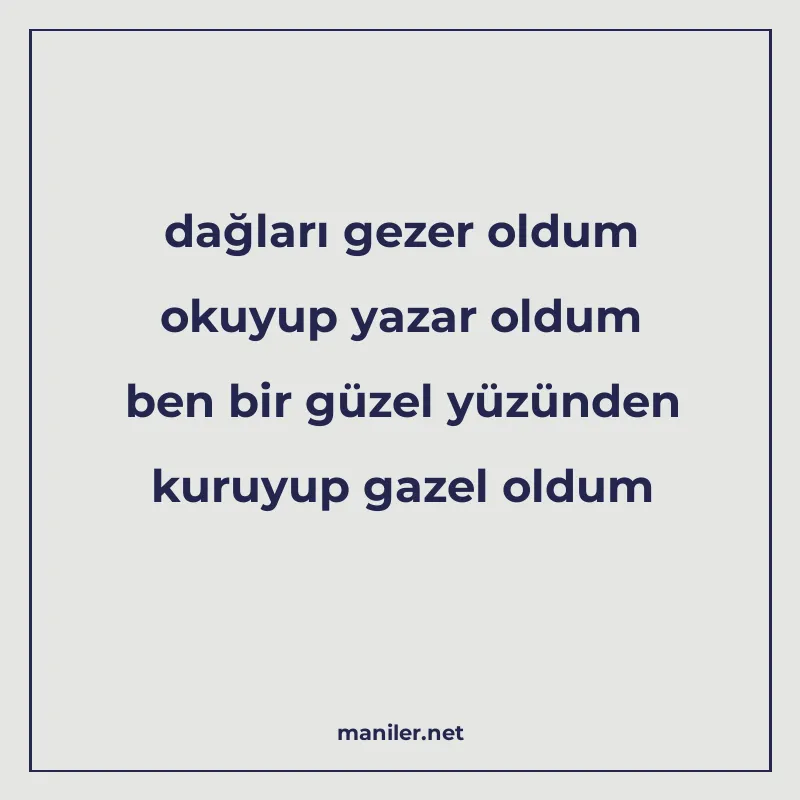 dağları gezer oldum okuyup yazar oldum ben bir güzel yüzünde manisi görseli