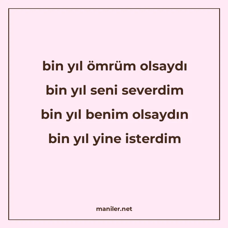 bin yıl ömrüm olsaydı bin yıl seni severdim bin yıl benim ol manisi görseli