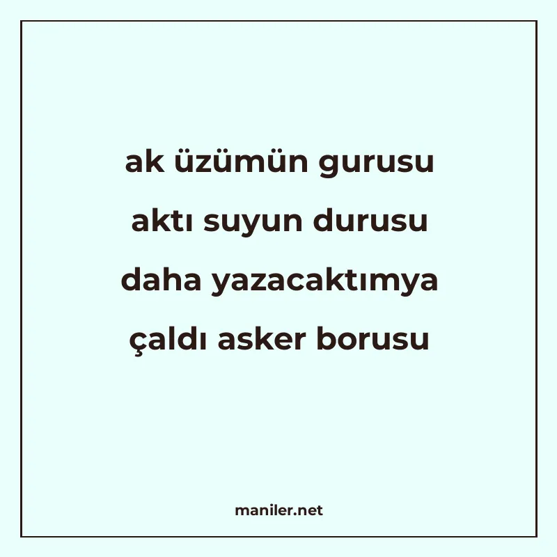 ak üzümün gurusu aktı suyun durusu daha yazacaktımya çaldı a manisi görseli